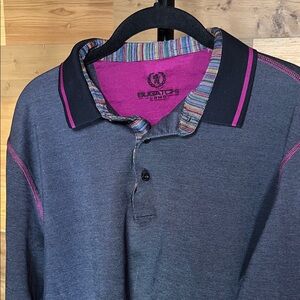 Bugatchi Charcoal Polo with Pink and Multicolor Accents
